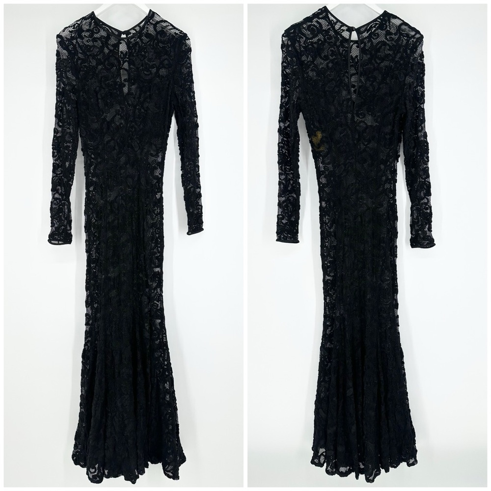 Vintage Electra Casadei Lace Long Sleeve Maxi Gown Dress